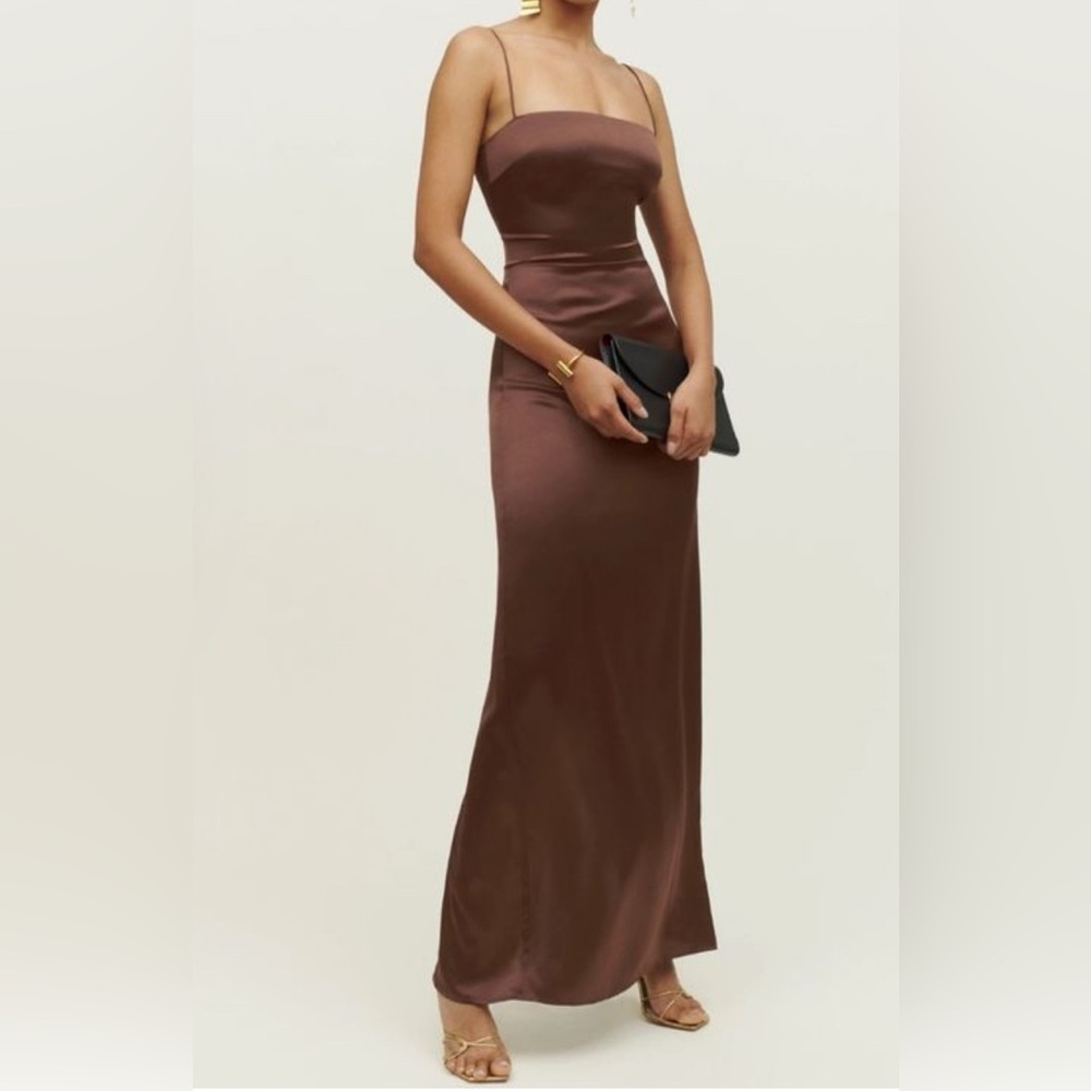 Reformation Frankie 100% Silk Maxi Slip Dress In Brown, Size 14